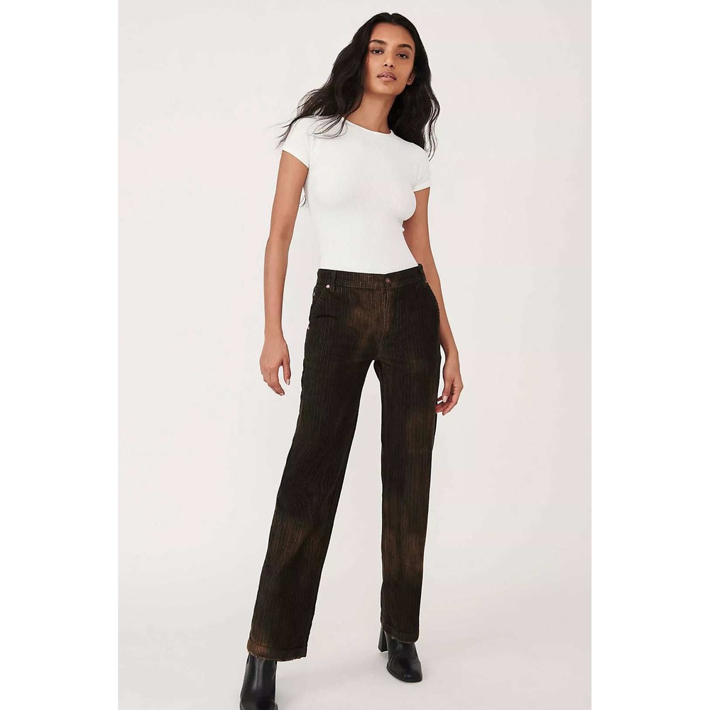 Free‎ People We The Free Reese Pitched Corduroy Pants Brown Straight Leg Size 24